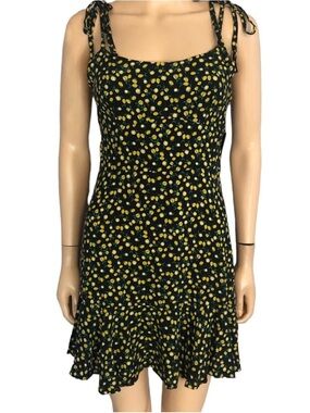 wild fable Black Lemon-Print Tie-Shoulder Midi Dress summer sundress shower